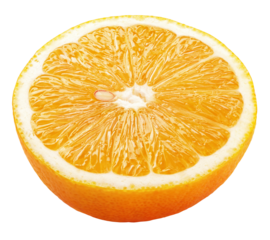 Ripe half of orange citrus fruit isolated on transparent background 