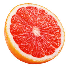 Ripe half of pink grapefruit citrus fruit isolated on white background - 569368593