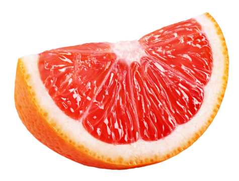 Ripe slice of pink grapefruit citrus fruit isolated on transparent background