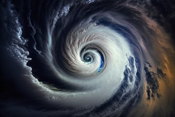 Hurricane from eye of the storm showing the powerful winds and towering waves, concept of Wind Gusts, created with Generative AI technology