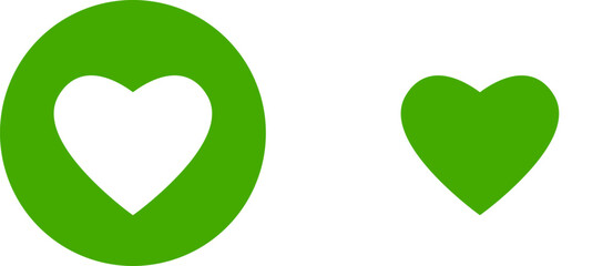 Basic Green Heart Love Health Symbol Sign in a Circle Icon Set. Vector Image.