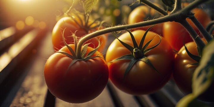 Tomatoes growing in greenhouse - Generative AI