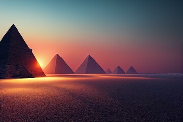 Fototapeta na wymiar Stones pyramid on the seashore at sunset. Generative AI