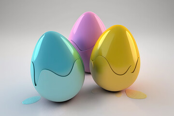 colorful easter eggs on light grey background, generative ai illustration for spring april month