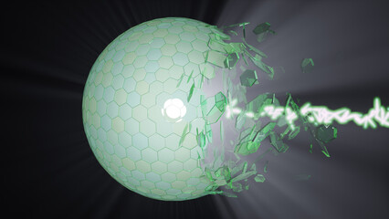 Geodesic ball with an energy beam breaking one side