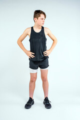 Young Youth Child Boy Track Triathlete Runner in Studio