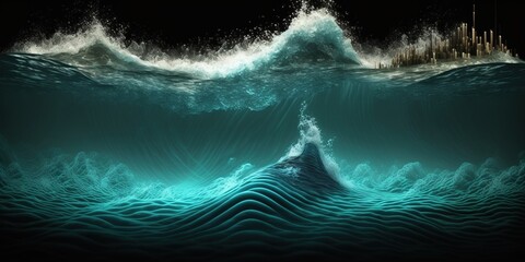 Sound wave in ocean depth, concept of graphic resources, created with Generative AI technology - obrazy, fototapety, plakaty