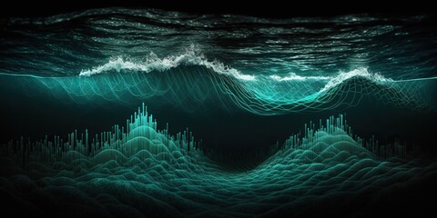 Sound wave in ocean depth, concept of graphic resources, created with Generative AI technology - obrazy, fototapety, plakaty