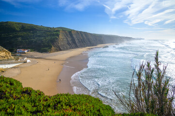 Magoito Beach, beautiful sandy beach on Sintra coast, Lisbon district, Portugal, part of...