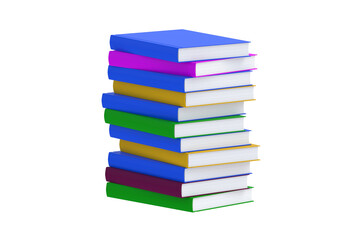 Stack of books isolated on white background. 3d render