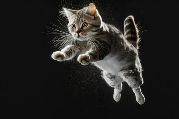 Funny cat mid-air leap captured in slow motion, generative ai - obrazy, fototapety, plakaty