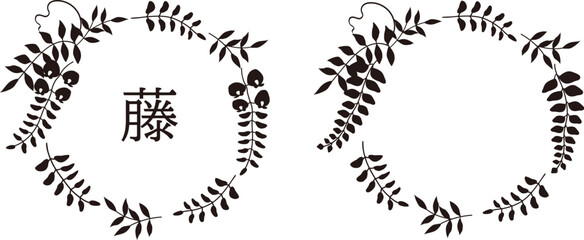 藤の花の円フレーム　黒  シルエット