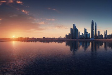 Fototapeta na wymiar Abu Dhabi Seascape Water Front During Sunset. Generative AI