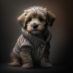 cute little dog puppy with clothes, generative ai