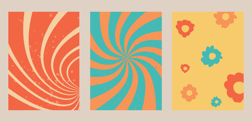 Groovy 70s backgrounds .1 Hand-Drawn Vector Illustration. Seventies Style, Groovy Background, Wallpaper. Flat Design, Hippie Aesthetic. Vector illustration