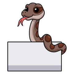 Fototapeta premium Cute rattlesnake cartoon with blank sign