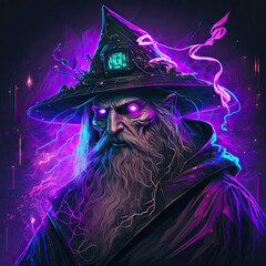 A wizzard, synthwave style.