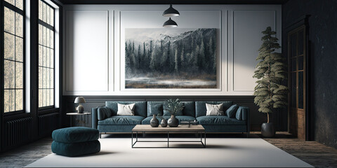 Interior of modern living room 3d rendering, Generative AI