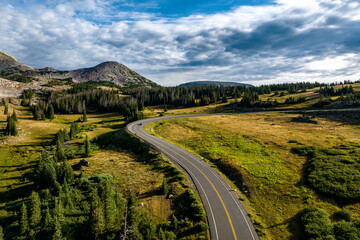 Snowy Range Mountain Scenic Highway Summer Drone View
