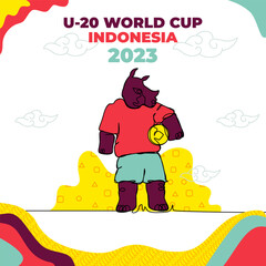 2023 Indonesia U-20 World Cup Web Banner. Vector illustration in modern flat style in continuous line style. With a combination of traditional Indonesian ornaments.