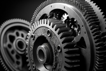 Mechanism, gears and cogs at work. Industrial machinery. Generative AI	