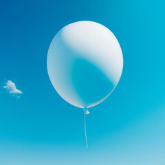 One white baloon on pastel blue background with single small cloud