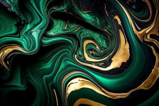 abstract background with green and golden waves
