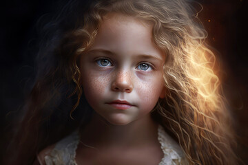 Fototapeta premium Return To Innocence, little girl magical portrait, AI