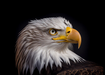 Fototapeta premium American national bird Bald Eagle on black background, AI-generated.