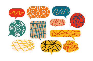 Bubble speech with colorful pattern in retro color palette.