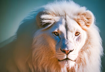 White Lion big mane animal , portrait face , 3D illustration generative ai