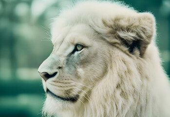 White Lion big mane animal , portrait face , 3D illustration generative ai
