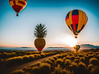 Hot air balloon shaped like a pineapple created with Generative AI technology 