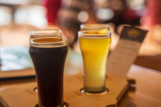 Beer flights are small servings of various beers. There are around 4-8 varieties depending on the brewery. Customers will receive a small 3 – 5 oz. glass of each beer. There are photo, vector versions