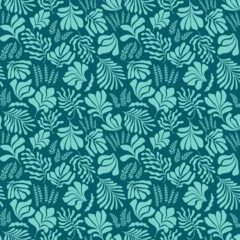 Tuinposter Abstract background with leaves and flowers in Matisse style. Seamless pattern with Scandinavian cut out elements. © Oleksandra