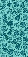 Abstract background with leaves and flowers in Matisse style. Seamless pattern with Scandinavian cut out elements.