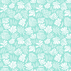 Abstract background with leaves and flowers in Matisse style. Seamless pattern with Scandinavian cut out elements.