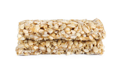 Tasty sunflower seed bars isolated on white