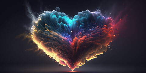 Multicolored Heart Shaped Fantasy Firework Cloud AI Generated