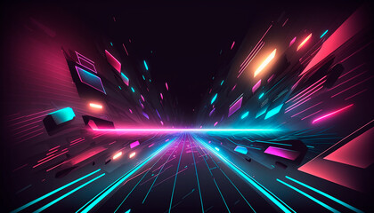 futuristic space environment full of neon lights moving smoothly and fast. Generative AI