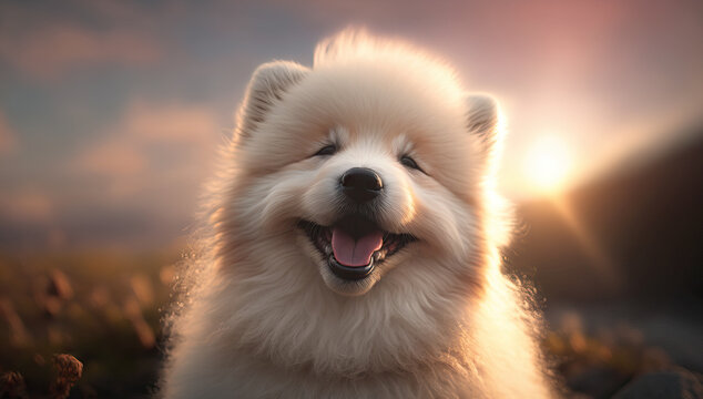Adorable cute happy alive dog realistic graphic illustration background. Generative ai.