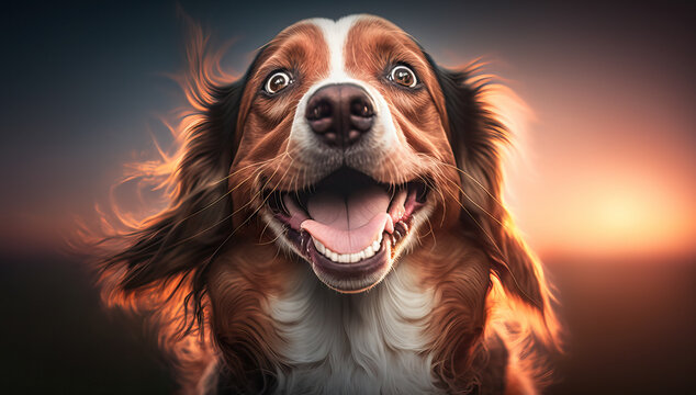 Adorable cute happy alive dog realistic graphic illustration background. Generative ai.