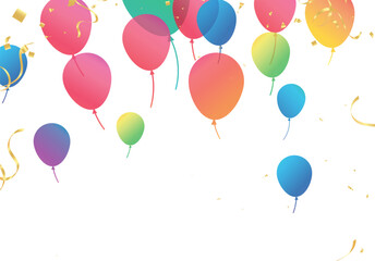 Lettering Happy Birthday To You white background. Holiday decorations with balloons, pennants and confetti. Greeting card can be used for congratulation, posters and banners.