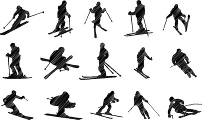 Vector sketch illustration of a professional skier sliding on an iceberg
