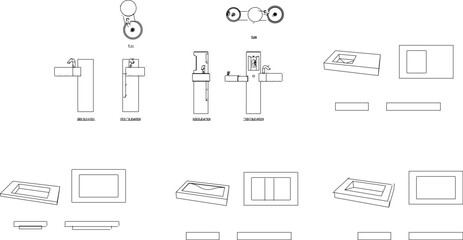 Vector sketch illustration of a sink from various sides