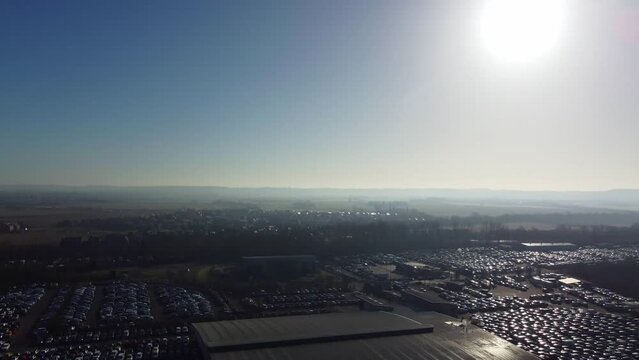 Aerial Footage of Huge Car Parking at Kempston Bedford Town of England UK. The Footage  Was Captured on 06-Feb-2023 with Drone's Camera