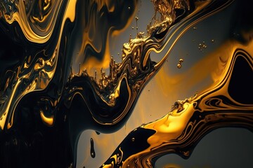 black and gold melted metals in motion, generative ai composite