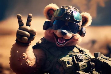 Tuinposter Military Bear Courageous And Defending Freedom Generative AI © Johnathan