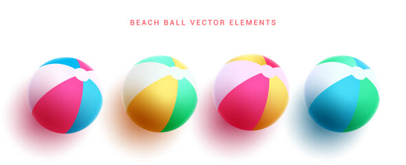 Beach ball vector set. Summer beach ball inflatable element in colorful design for kids toy object. Vector illustration summer elements collection.
