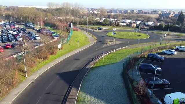 Aerial Footage of Huge Car Parking at Kempston Bedford Town of England UK. The Footage  Was Captured on 06-Feb-2023 with Drone's Camera
